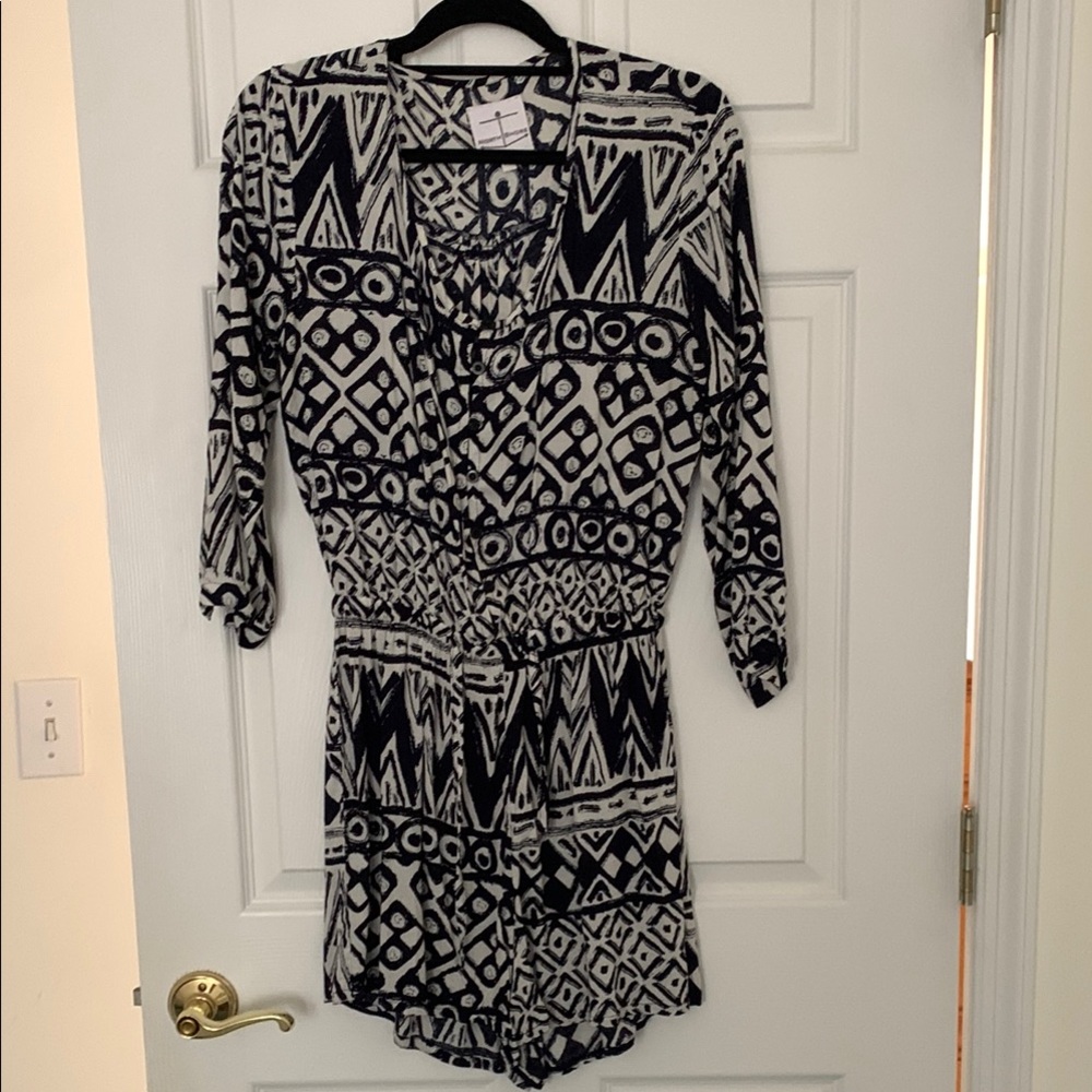 Navy and White Geometric Print Romper